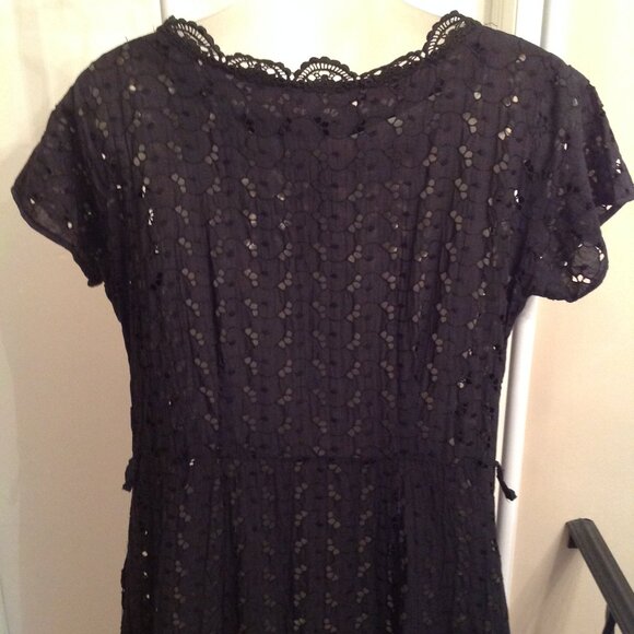 Vintage 1950’s Pinup Cay Artley Black Eyelet Dress Fit & Flare Union Made M L - Picture 7 of 14